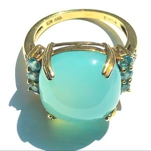 Antique Heng Ngai Chalcedony and Aquamarine 10K Gold